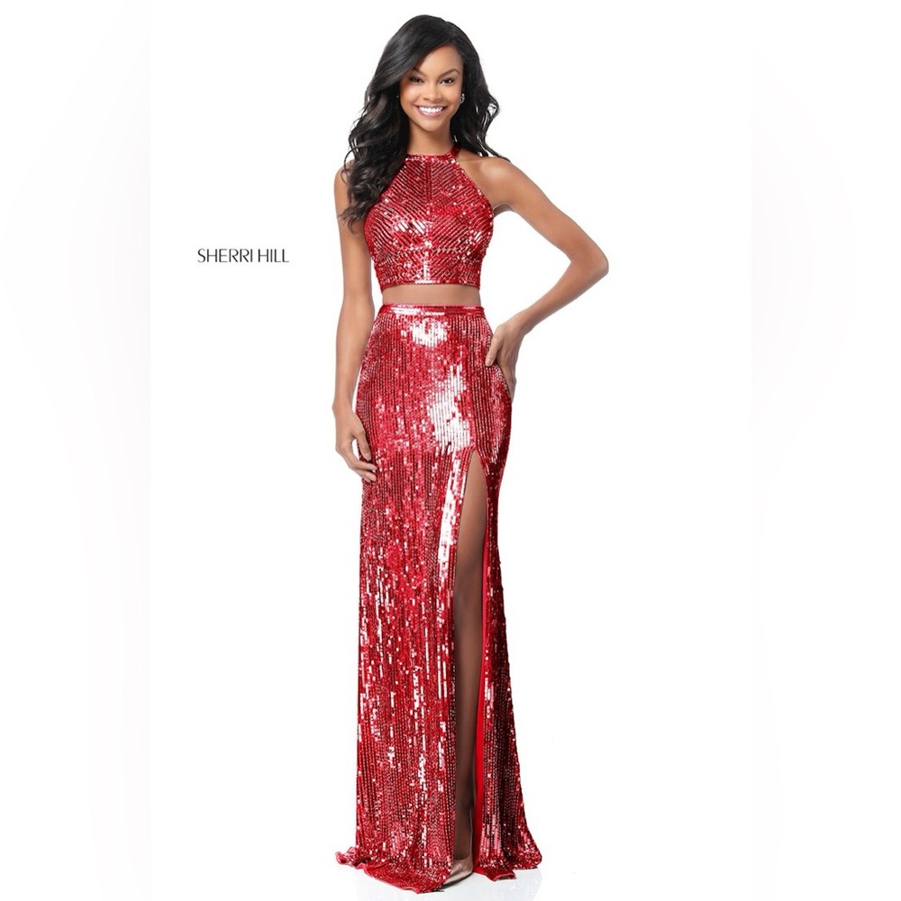 Sherri Hill 51662 Red Sequin Two-Piece Prom Gown